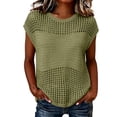 thumbnail image 2 of Favoffer Women's Hollow Out Knitted Sweater Round Neck Short Sleeve Mesh Hole Breathable Pullover Loose Casual Daily Summer Top, 2 of 5
