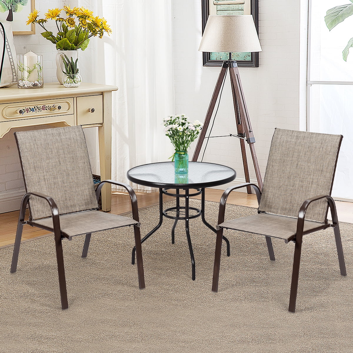 Costway 4PCS Patio Chairs Dining Chair W/Armrest Gray