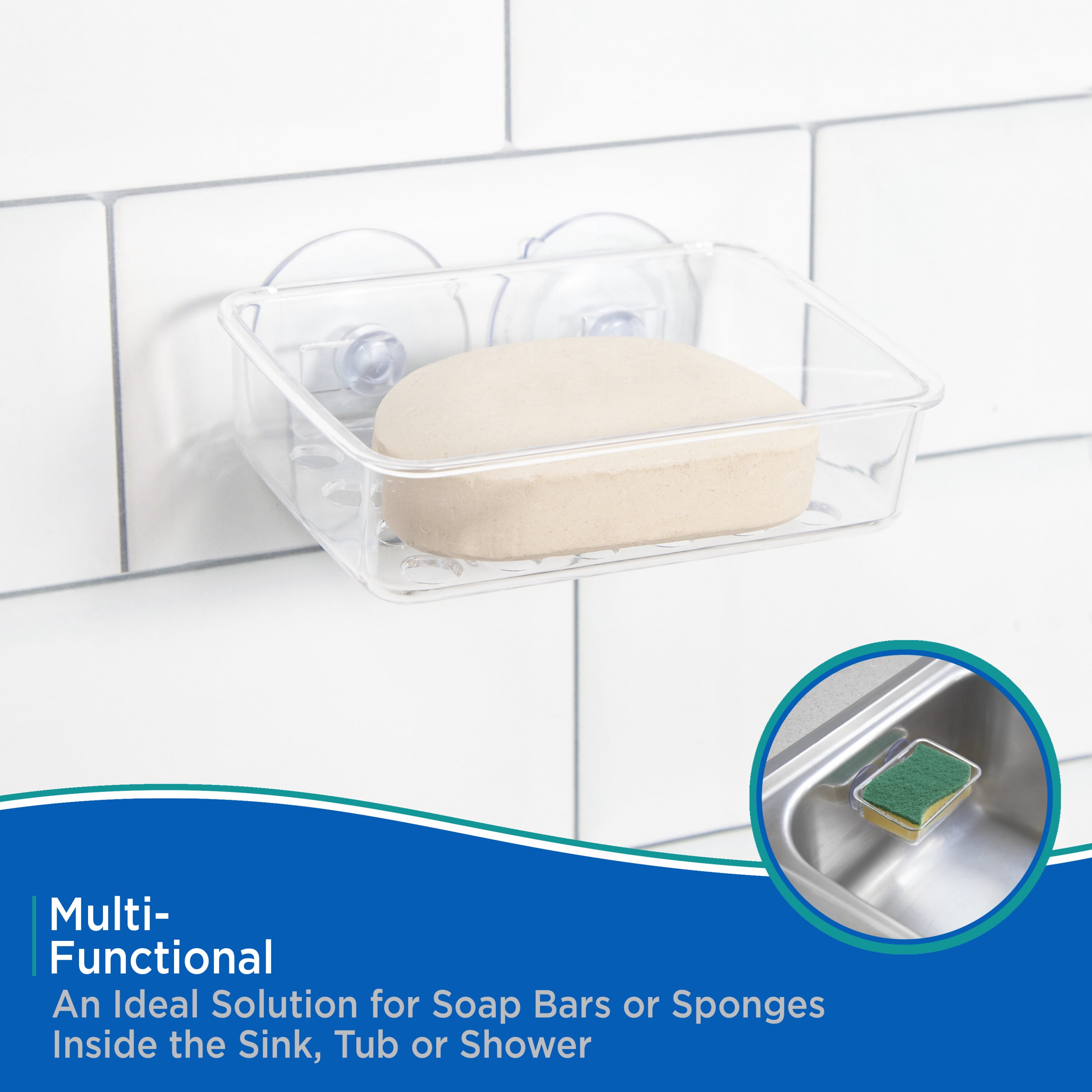 Kenney Plastic Suction Cup Soap or Sponge Dish, Clear