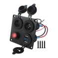 thumbnail image 2 of Panel De Cuatro Orificios Para Coche USB Doble + Voltímetro De Interruptor De Botón De Zócalo shamjiam Cargador de coche USB dual, 2 of 6