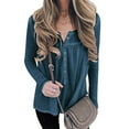 thumbnail image 2 of ATOYSOY Button Up Tunic Tops for Women Loose V Neck Long Sleeve Pullover Casual Solid T-Shirts Fall Clothes Blue L, 2 of 3