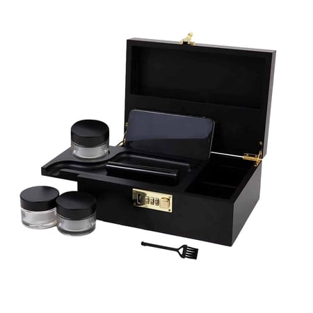 FAITIO Bamboo Storage Box with Combination Lock - Decorative Wooden Organizer for Privacy Storage, Locking Storage Box with Sliding Tray/Jars/Brushes - Gift-Ready Home & Office Locking Box