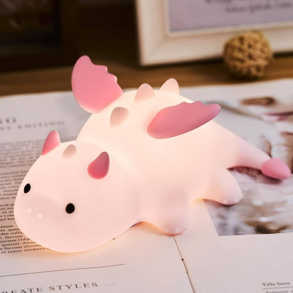 MYKOMI Cute Baby Dragon Kids Night Light for Kids,Cute Soft Silicone Lamp 3 Level Dimmable Changing Rechargeable Breastfeeding Nursery Portable Kawaii Lamps,Bedside Lamp for Baby and Toddler