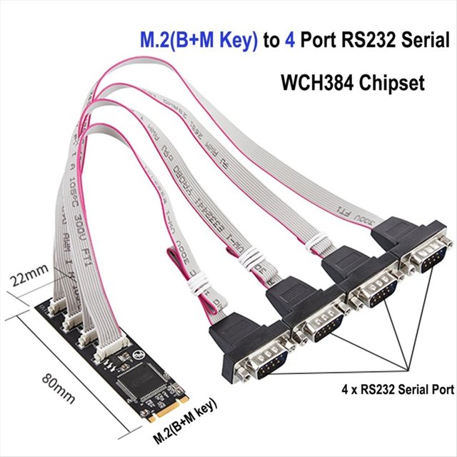 M.2 M+B Key A 4x RS232 Tarjeta Adaptadora Serie Tarjeta de Expansión M.2 Tarjeta Controladora M.2 Serie RS232 de 4 Puertos para PC de Escritorio