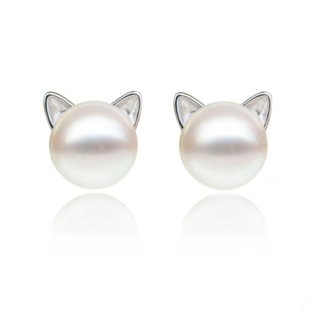 Pendientes de hoja de gato Pendientes de perlas Pendientes de plata de ley para mujeres Regalos conmemorativos de gatos Regalos de gatos para amantes de los gatos