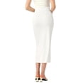 thumbnail image 3 of Falda básica de lápiz midi casual para mujer Inspire Chic, con abertura lateral, de punto acanalado, ajustada, color blanco, talla M, 3 of 6