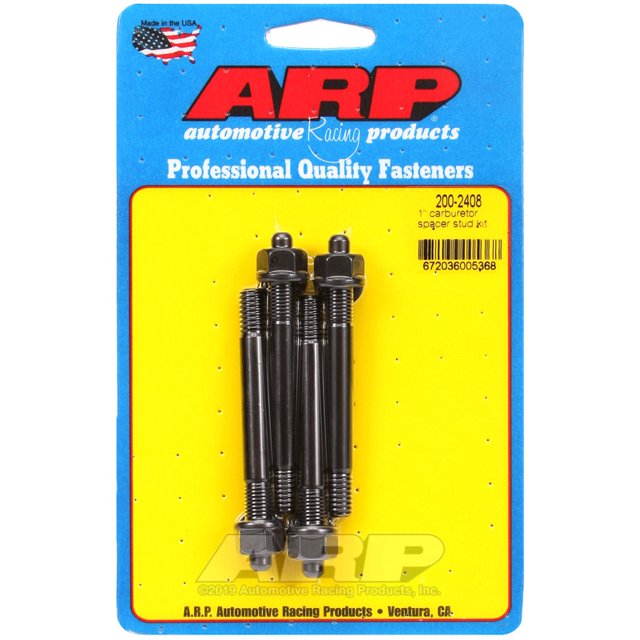 ARP Auto Racing Carburetor Stud Kit 200-2408 For Use With 1-1/4 Inch Moroso Spacer; 5/16 Inch Diameter; 3.2 Inch Overall Length; Black Oxide; With Hex Nuts/Washers; 4