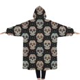 thumbnail image 2 of Oversized Wearable Blanket Hoodie,Black Colorful Skull Pattern Sherpa Blanket Hoodie with Super Pockets,Super Warm Fuzzy Pullover for Women & Men, 2 of 6