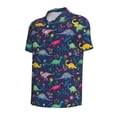 thumbnail image 2 of Vsdgher Dinosaur Flowers Print Men's Short Sleeve Stretch Polo Shirt, Moisture-Wicking Performance Polo Shirt, 2 of 8