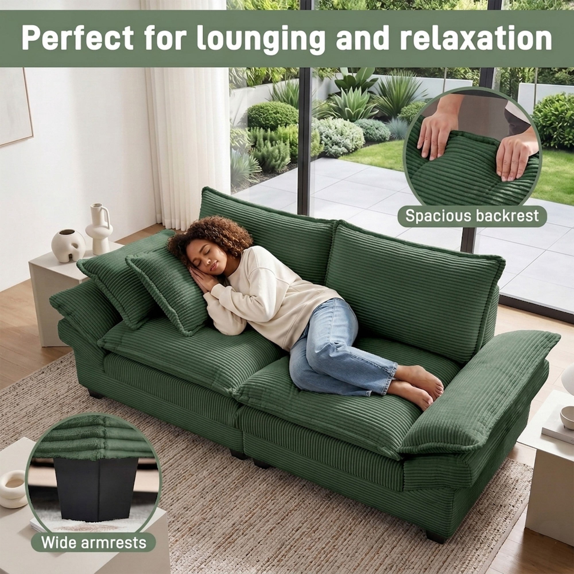 Sailvan 83" Modern Loveseat Sofa,2-Seat Corduroy Couch with High-Elastic Sponge,Comfy Upholstered Sofa for Living Room & Apartment,Green