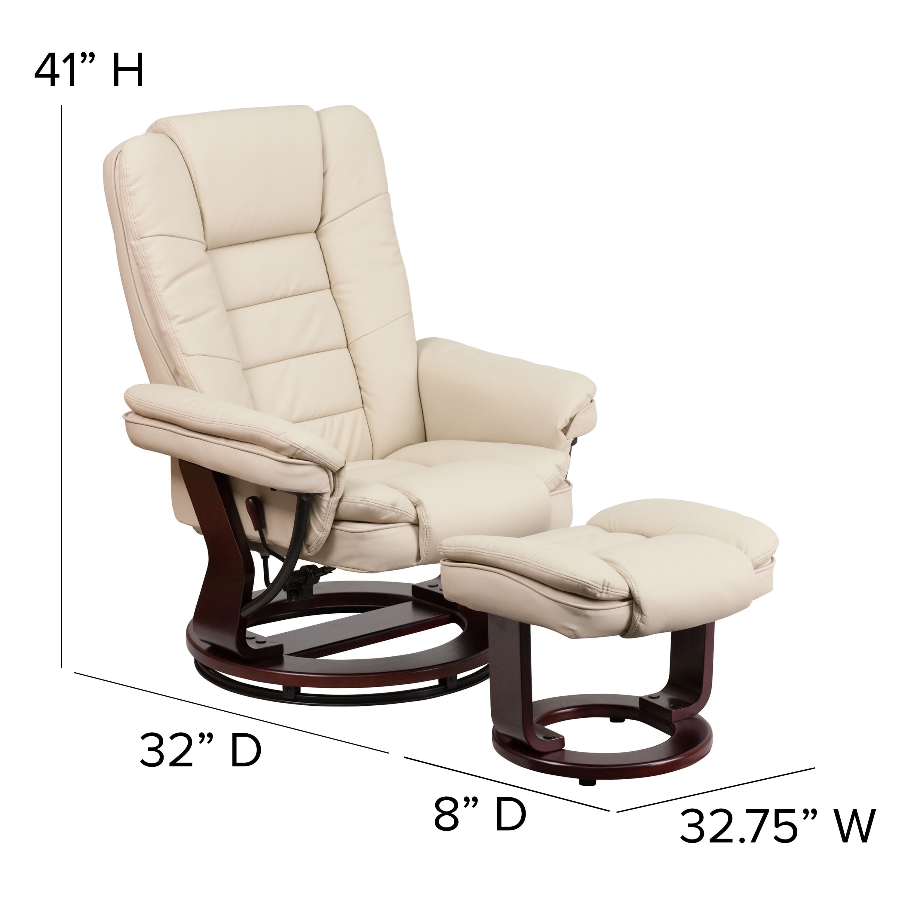 BizChair Faux Leather Recliner, Beige
