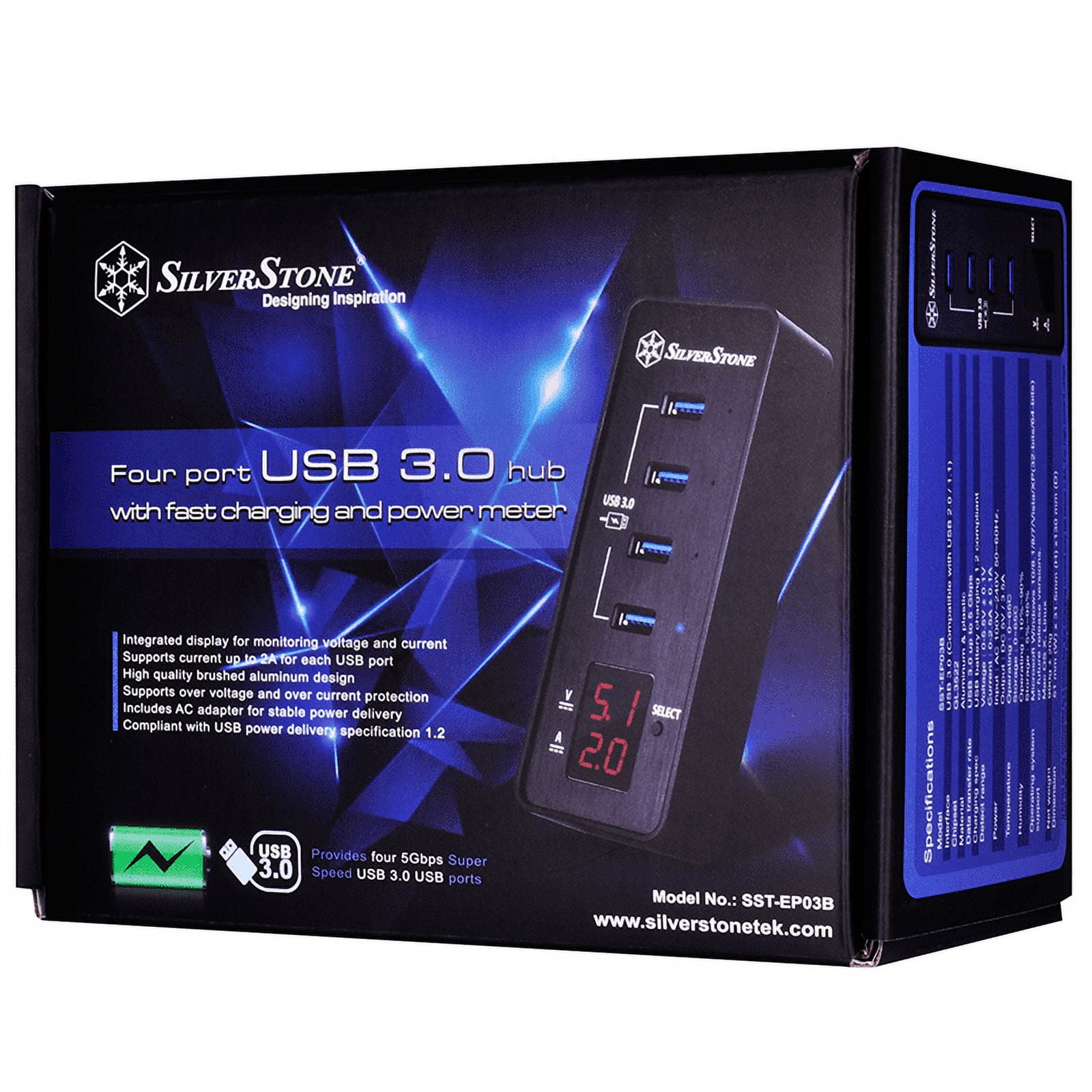 Silver Stone Technologies EP03B Smart Four Port USB 3.0 Hub with Fast Charging