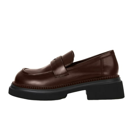 Tao Tao Women s Round Closed Loafers Chunky Mid Heeled Dress Office Formal Student Work Casual Comfortable Fashion Business Daily Wear Shoes Brown 37