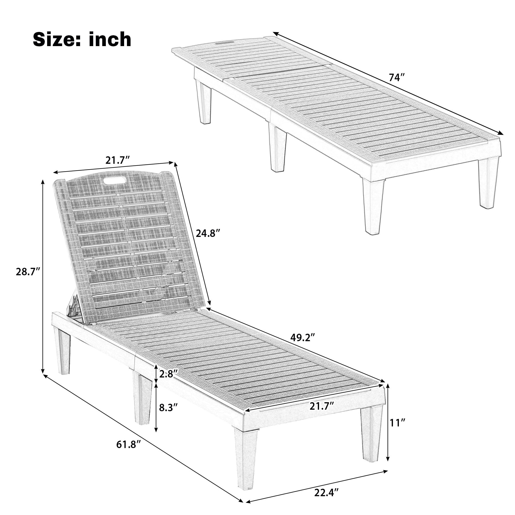 SEGMART Outdoor Lounge Chairs Set of 2, Adjustable Patio Chaise Lounges, Lounger Recliner for Poolside, Backyard, Porch, Quick Assembly, Easy Carrying, Waterproof, 440lb Capacity - Dark Brown