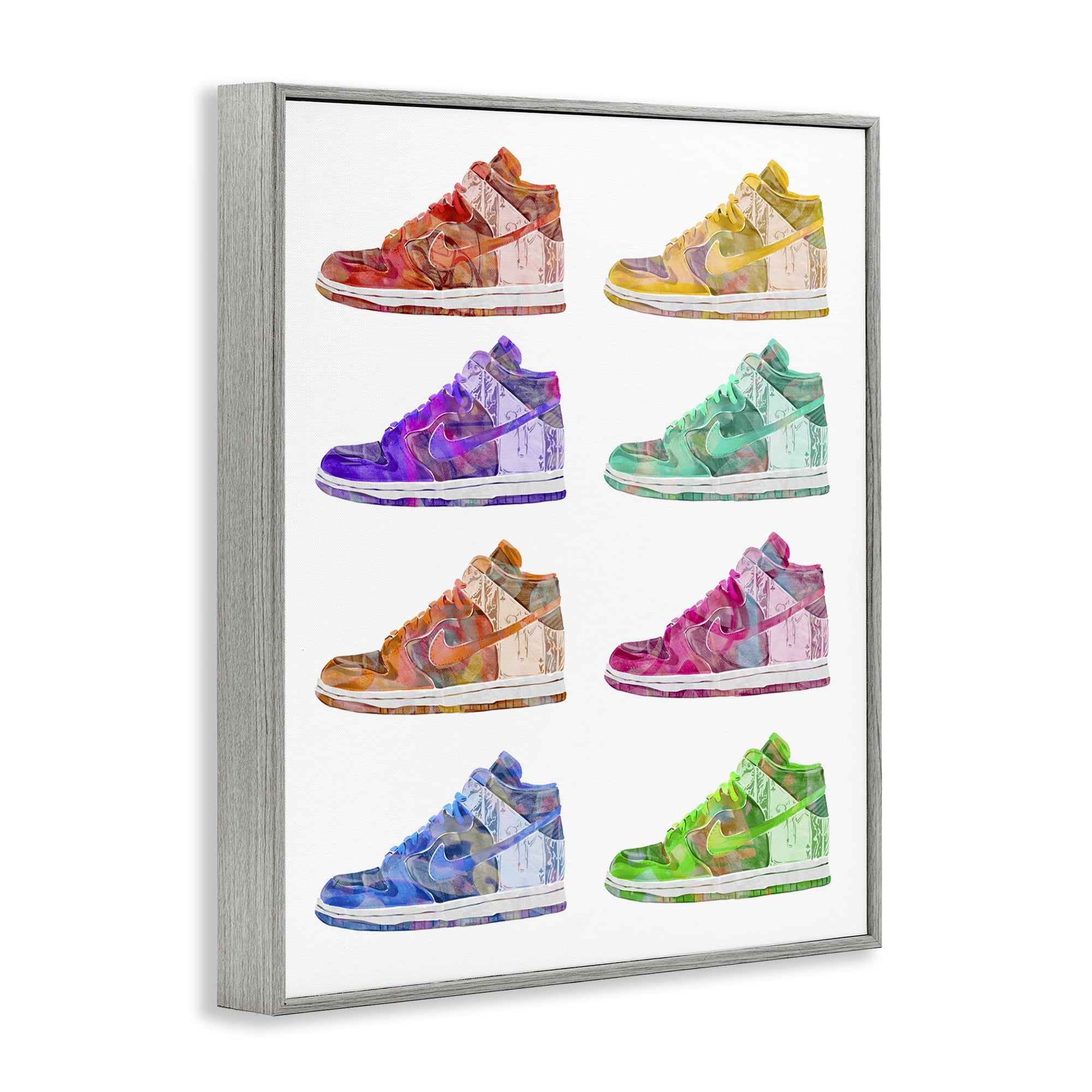Stupell Industries Bold Rainbow Sneakers Beauty & Fashion Painting Gray Framed Art Print Wall Art, 11 x 14