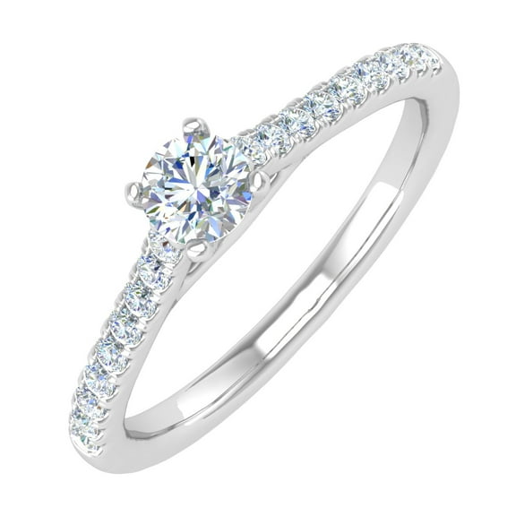 1/3 Carat Prong Set Solitaire Diamond Engagement Ring Band in 14K White Gold (Ring Size 7)