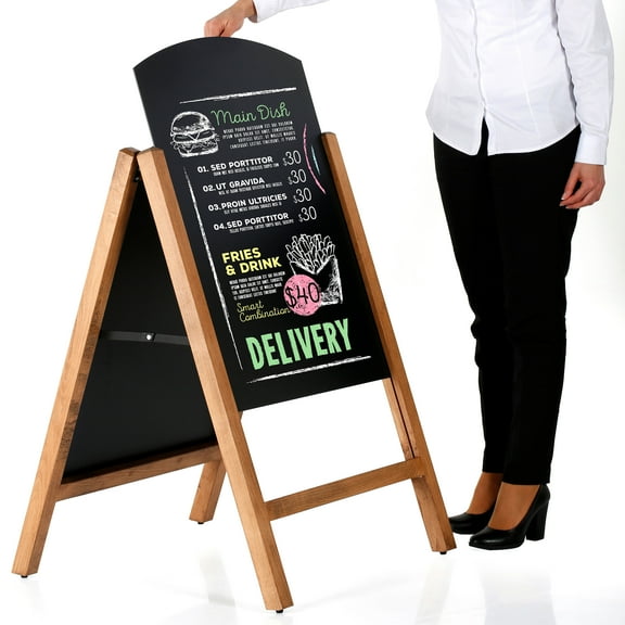 M&T Displays Rustic Timber Wood Advertising Chalk Board for Indoor use with Slide in Panels a Frame Display (Dark Wood)