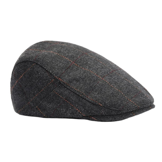 Boina para hombre, gorra plana, sombrero de espiga, regalo británico para hombre, taxista, conductor de otoño. Negro