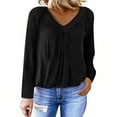 thumbnail image 2 of IROINNID Women Long Sleeve V Neck Casual Loose Tops Soft Comfortable Everyday Wear Breathable Fall Clothing Fall Spring Fall Fit Comfort Wear(Black,XL), 2 of 8