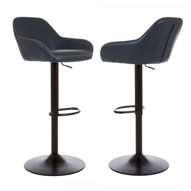 Faux Leather Swivel Barstools, Dark Blue Faux Leather Bar Stools