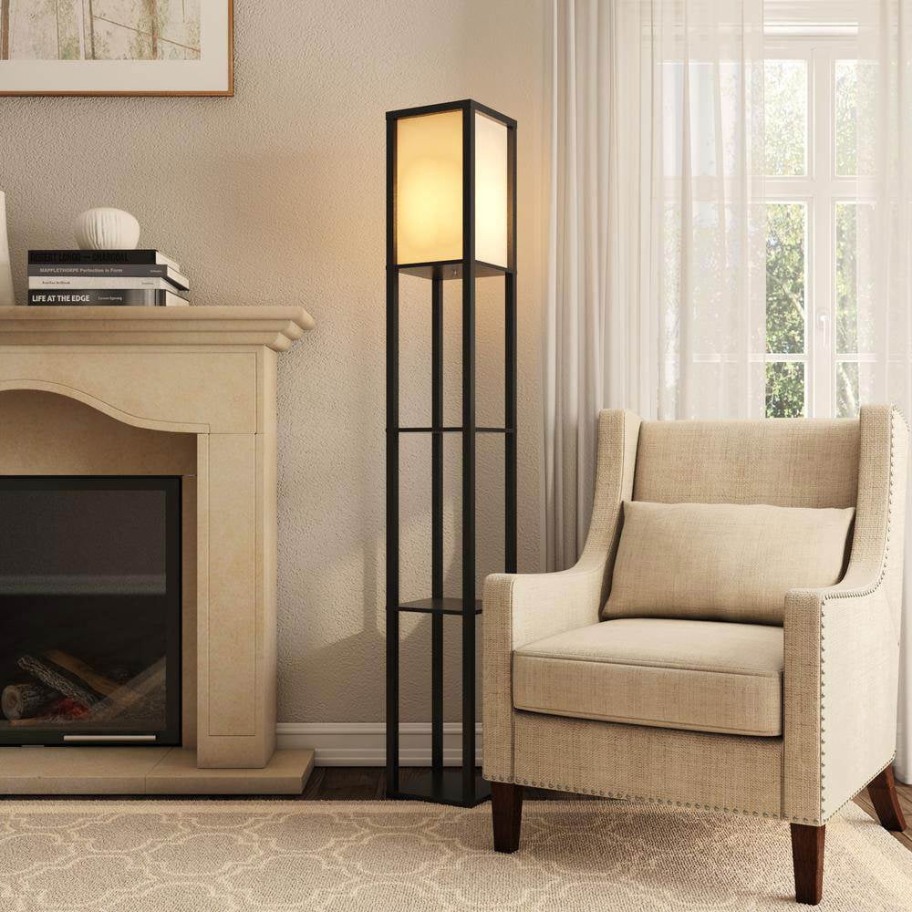 Adesso Titan 72" Modern Column Standing Floor Lamp with 3 Storage Shelves, Black