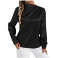 thumbnail image 2 of Women's Solid Color Long Sleeve Crewneck Pullover Tops Shirts Blouses Casual Loose Fit Sweater for Daily Wear Office Work Travel Fashion Essential Gift for Women | CSEONE,Black L, 2 of 8