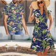 thumbnail image 2 of Garronmavis Coconut Tree Couple Matching Outfit Men's Short Sleeve Shirt Casual Beach Shirts and Womens Midi V-neck Dress A-Line Flowy Hawaiian Party Dresses Size 6XL, 2 of 7