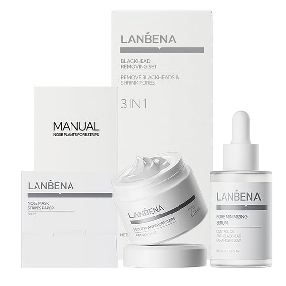 Set eliminador de puntos negros LANBENA Pore Strips 30 g+sérum 30 ml
