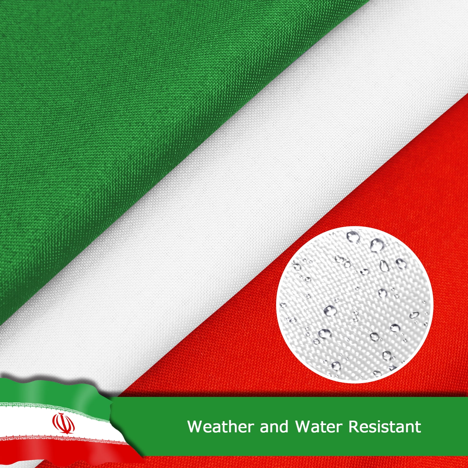 Iran Iranian Flag, 400D Heavy Duty Polyester, Double-Sided Printing, Quadruple Stitched Fly Hem, Fade Resistant, 2 Brass Grommets, National Flag of Iran for Home Outdoor
