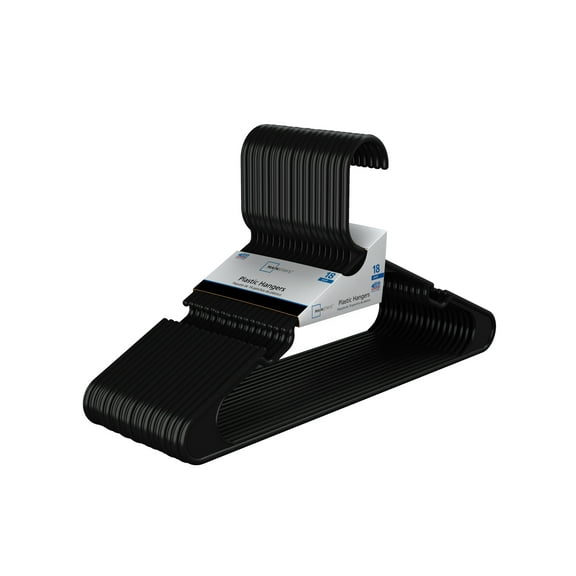 Mainstays Lightweight Durable Plastic Clothes Hangers, 18 Count, Black