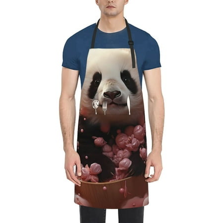 

Tebeau Cute Cloud Panda Print Waterproof Cooking Aprons Adjustable Bib Soft Chef Apron with 2 Pockets for Men Women