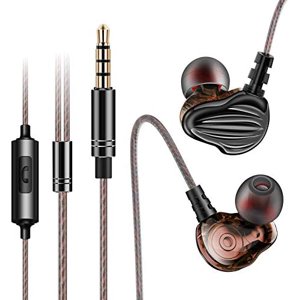 F6 Dual Dynamic Driver Ecouteurs Son équilibré pour la musique, avec Mic et en ligne contrôle-noir
