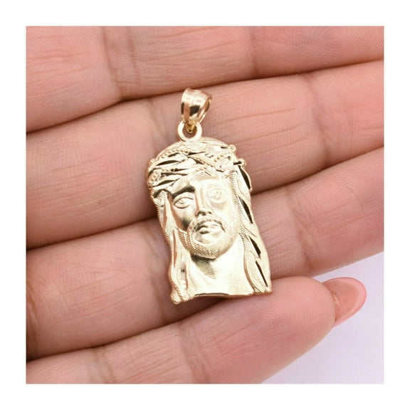 1 1/4" Diamond-Cut Textured Jesus Head Pendant Unisex Adult 10K Yellow Gold, 2.03 Gr - GOLDUM NYC