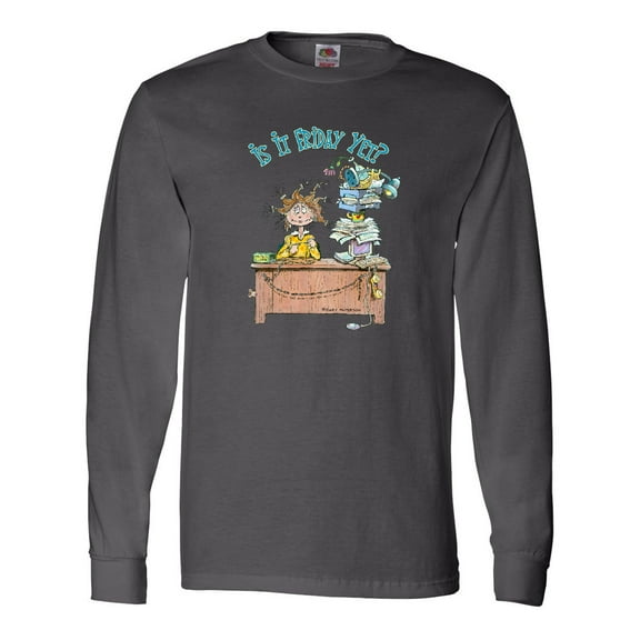 Inktastic Is It Friday Yet with Frazzled Woman at Desk Long Sleeve T-Shirt