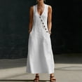 thumbnail image 4 of ZQUUVOU Maxi Dresses for Women Cotton Summer Sleeveless Deep V Button Down Tank Dress with Pocket Casual Boho Beach Vacation White, 4 of 8