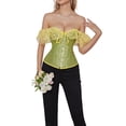 thumbnail image 2 of hirigin Women Lace Corset Tops Solid Color Elegant Bandage Button Short Sleeve Off-shoulder Tops Streetwear, 2 of 9