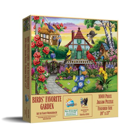 SUNSOUT INC - Birds' Favorite Garden - 1000 pc Jigsaw Puzzle by Artist: Nancy Wernsersbach - Finished Size 20" x 27" - MPN# 63044