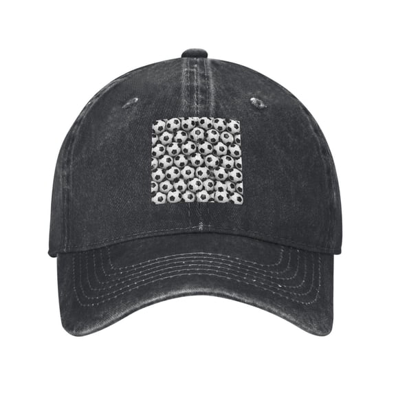Men Women Washed Twill Baseball Cap Soccerballs Pattern Adjustable Dad Hat Black