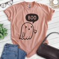 thumbnail image 2 of Boo Ghost T-shirt, Unisex Women's Men's Shirt, Cute Ghost Boo Halloween Spooky, Heather Sunset, Medium, 2 of 6