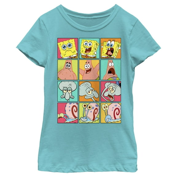 Girl's SpongeBob SquarePants Character Emotions  Graphic Tee Tahiti Blue X Small
