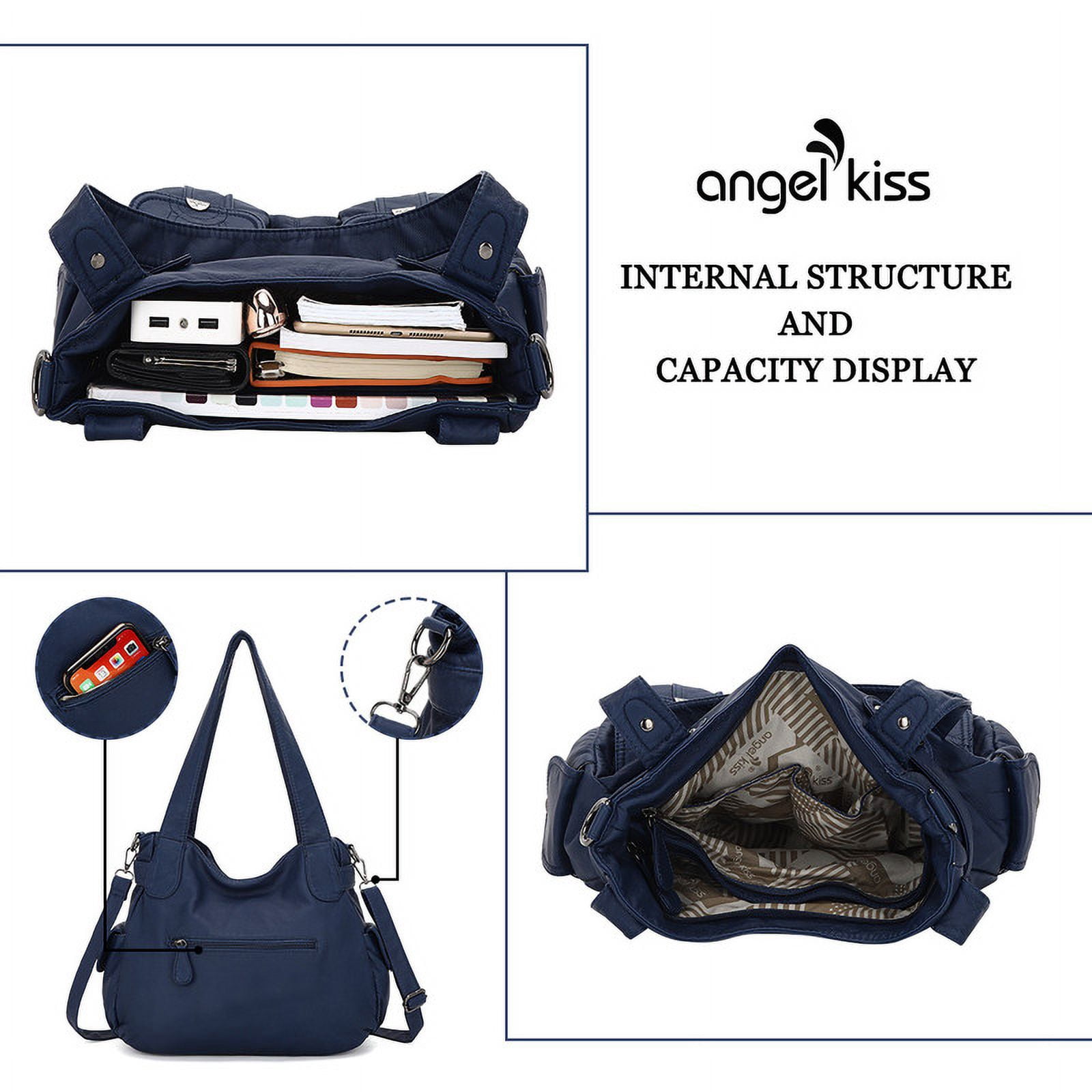 Angelkiss Women's Handbag Single Shoulder Bag with Detachable Strap Multiple Pockets