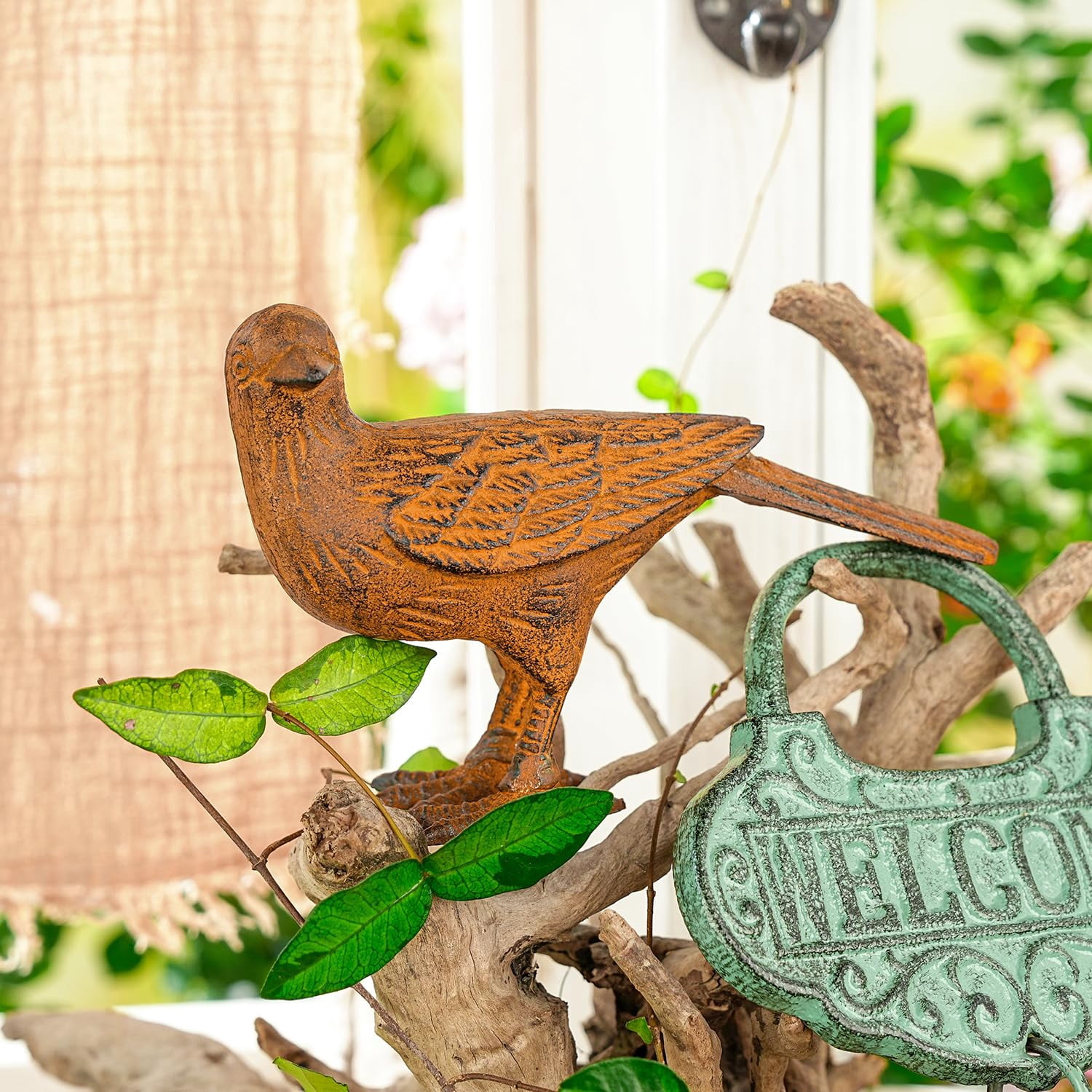 Sungmor Cast Iron Bird Statues Set of 2, Vintage Animal Collection Figurines, Home Office Table Decor, Paperweight, Doorstop, Garden Lawn Cute Ornament, Rust Finish
