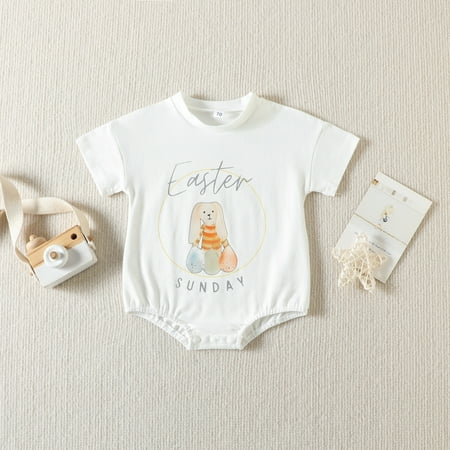 

NIUREDLTD Baby Girls Boys Print Spring Summer Easter Bunny Short Sleeve Romper Bodysuit Clothes