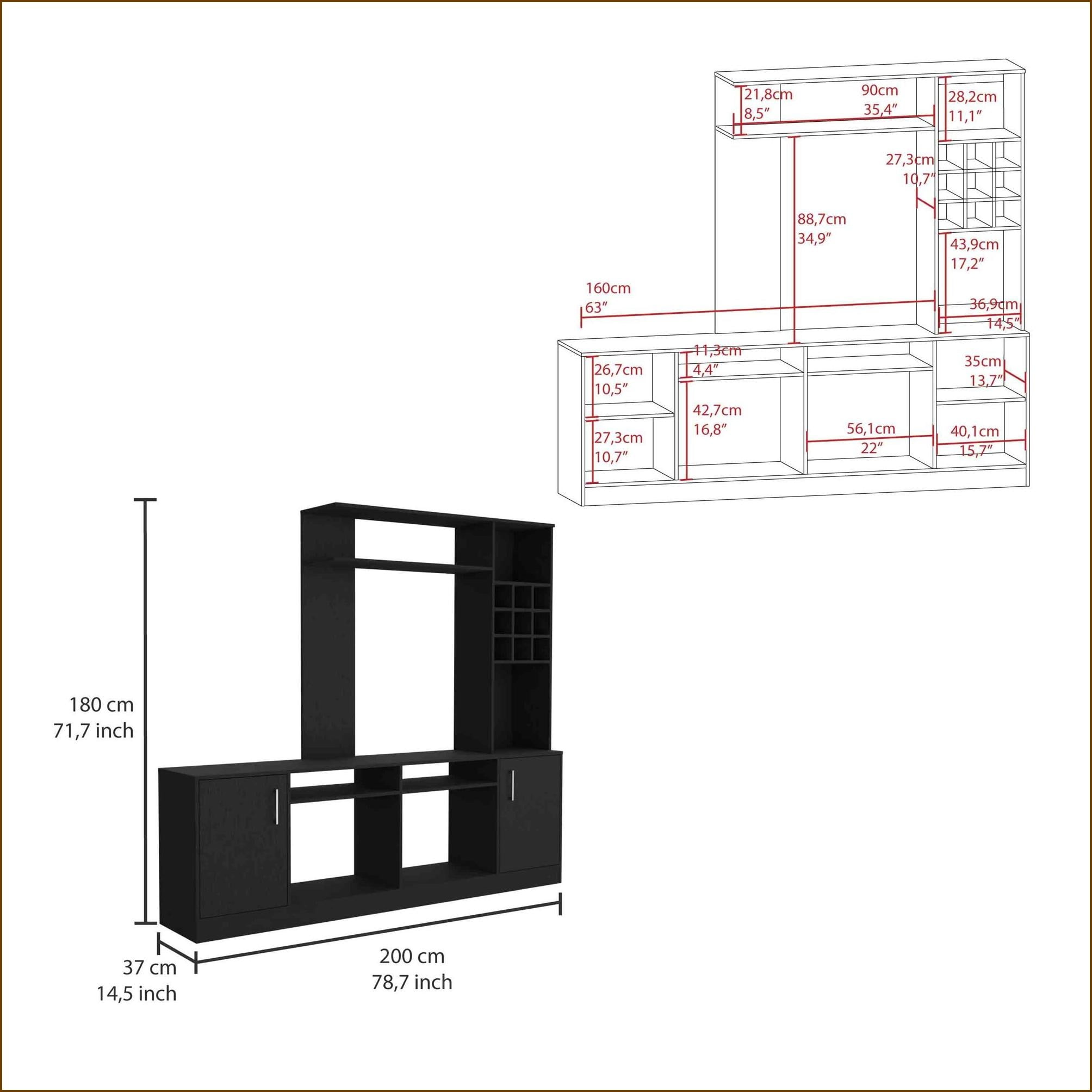 TV Furniture, Modern Black Entertainment Center with 6 External Shelves & Double Door Cabinet, Fits TVs Up to 37" | Particle Board | Primary Living Space