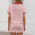 thumbnail image 3 of 2 Piece Skirt Sets for Women Trendy Striped Summer Outfits Short Sleeve Lapel V Neck Top & Mini Skirts, Red M, 3 of 8