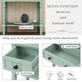 thumbnail image 6 of 23.7'' Accent Narrow Console Table with 3 Storage Drawers & Bottom Shelf, Modern Slim Sofa Table with Solid Wood Frame, Rectangular Porch Table for Living Room, Entryway, Small Space, Retro Blue, 6 of 8