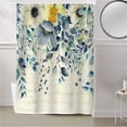 thumbnail image 5 of Fabric Shower Curtain, Blue Watercolor Flower Eucalyptus Leaves Linen Pattern Bathroom Curtain with 12 Hooks Waterproof No Bad Odor Machine Washable Bath Curtains for Bathroom, Spa Room, 72"x72", 5 of 6
