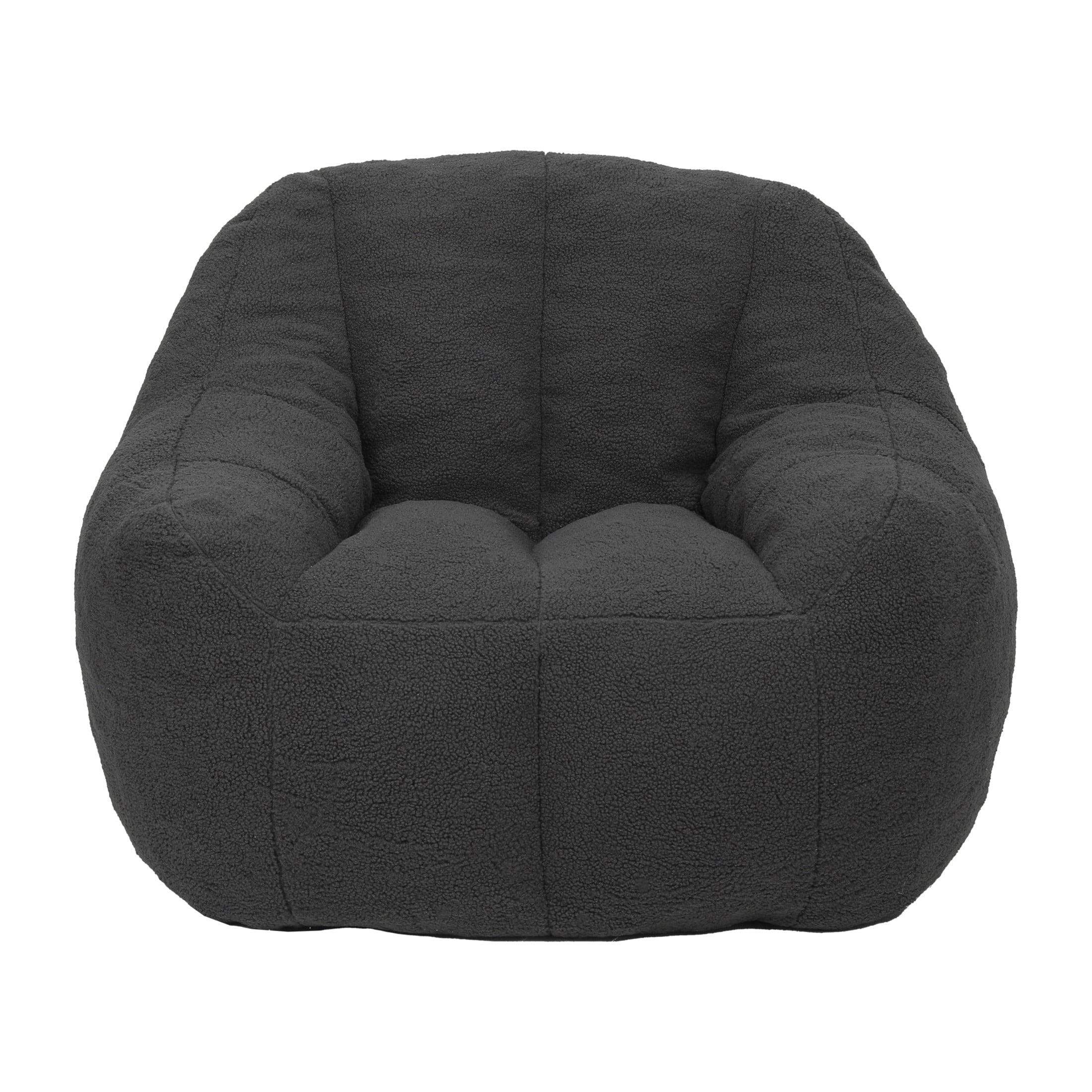 Noble House Halden Comfy Faux Fur Bean Bag Chair, Tufted Soft Memory Foam Lazy Sofa, for Living Room, Dark Gray