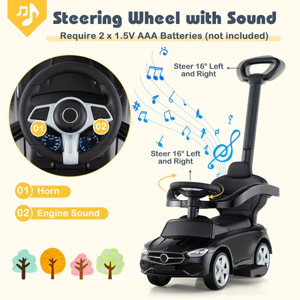 Spaco 3-in-1 Ride on Push Car, Mercedes-Benz Licensed Sliding Car with Canopy, Black