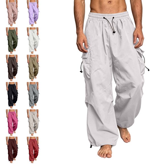 ZORYEVY Winter Mens Pants Plus Size Hiking Quick Dry Casual Joggers Trousers for Men Elastic Waist Solid Lightweight Drawstring Pants with Pockets
